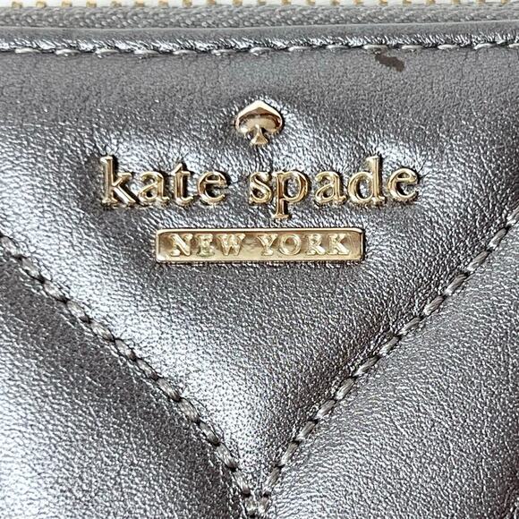 Kate Spade Briar Lane Quilted Leather Neda Zip Around Wallet Grey Keychain Used - Picture 7 of 10